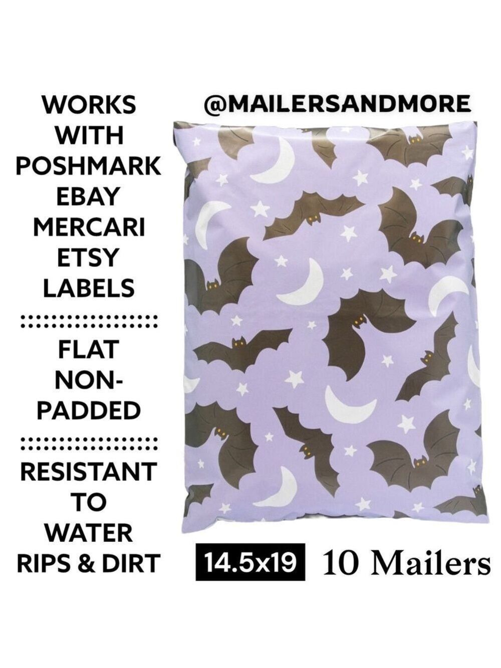 10 Purple Bat and Moon Mailers For Costumes, Jackets, Sweaters & Jeans 14.5x19 - Picture 2 of 4